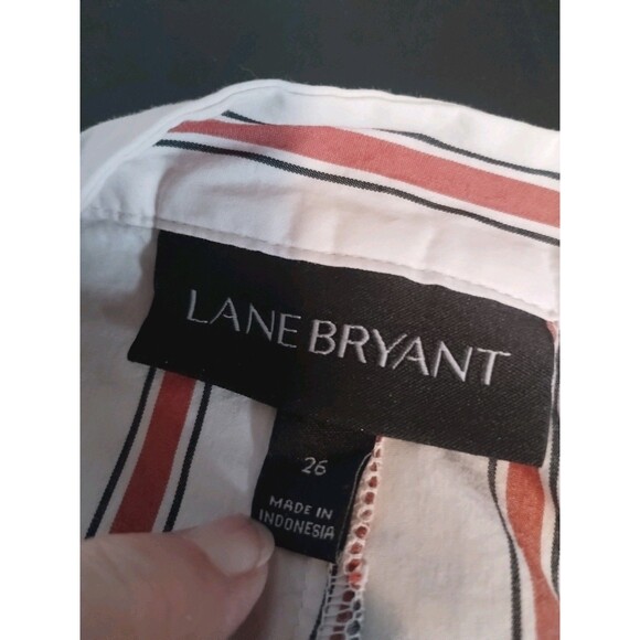 Lane Bryant Womens Top Size 26 Stripe Faux Wrap Side Buckle Long Sleeve Side Zip - Picture 7 of 11